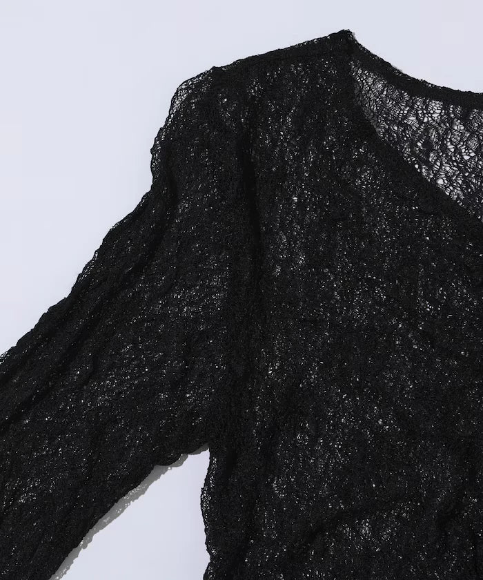Many Button Lace Shirring Cardigan
