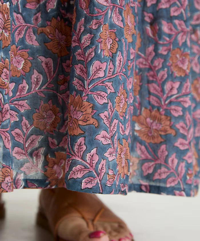 India Woodblock Flower Print Cami Dress