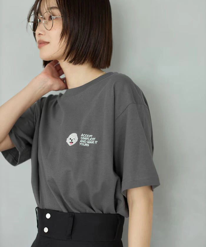 Organic Cotton One Point Animal Embroidery T-Shirt
