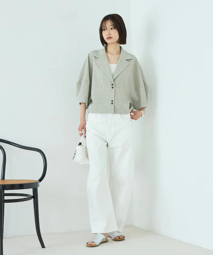 Collar Check Balloon Sleeve Shirt / Compatible with Setup