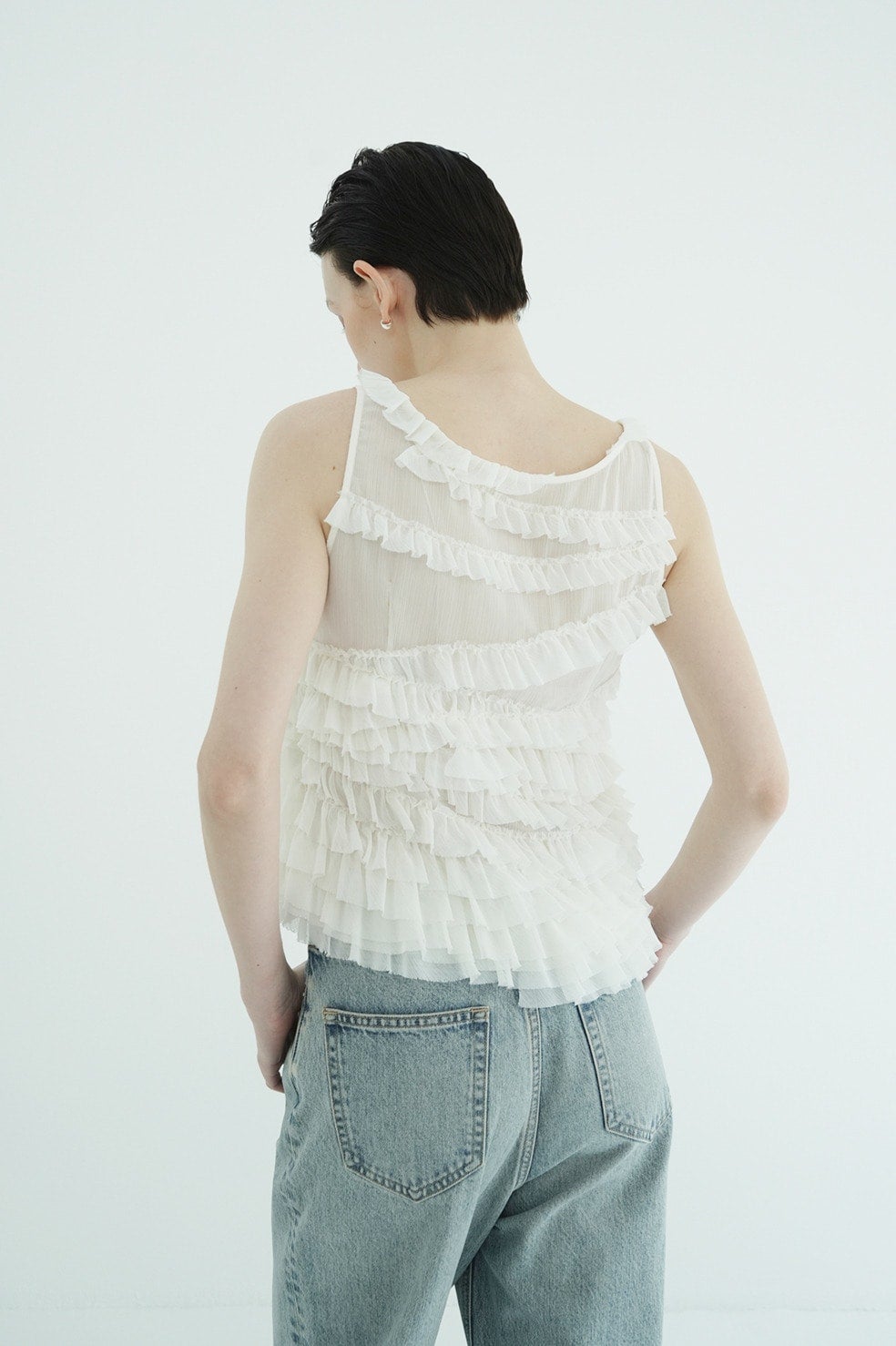 RANDOM FRILL SHEER N/S TOPS