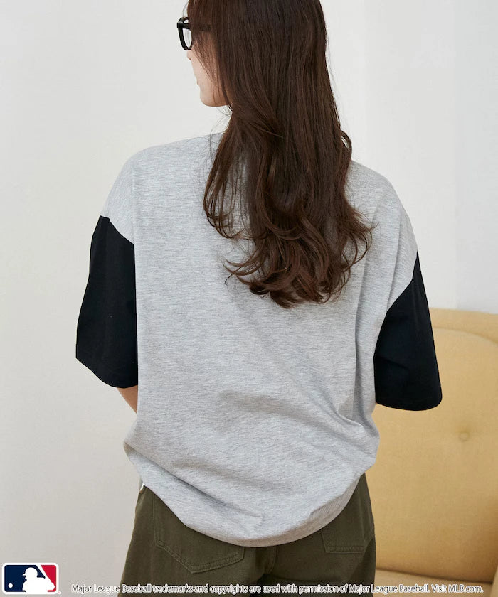 Limited Edition MLB Logo Print Henley Neck Oversized T-Shirt
