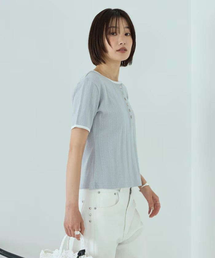 Henry Neck Knitted Lace T-Shirt