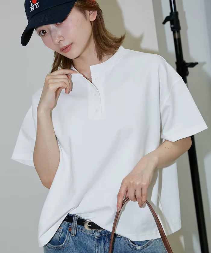 <contact cool> Cool Ponte Henry Neck T-Shirt Limited Release