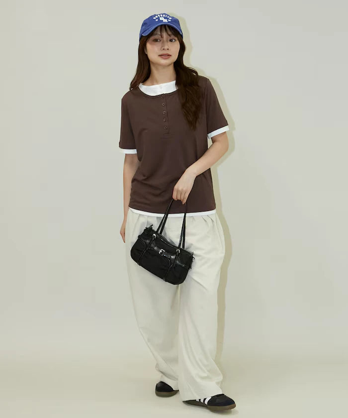 Layered Color Scheme Henley Neck T-Shirt Limited Edition
