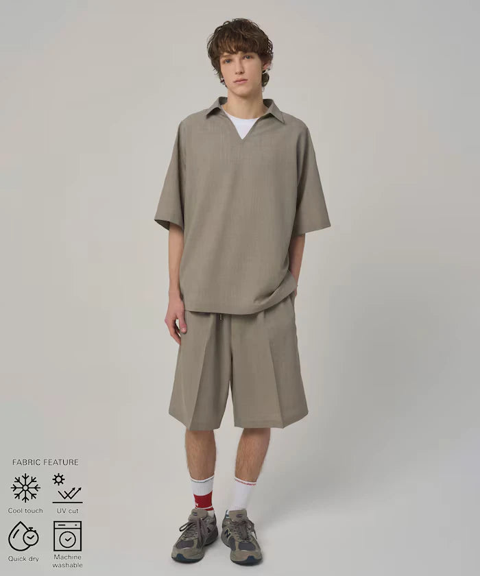 Functional Fabric Pullover Short Sleeve Shirt Set 3-piece Set / Washable / UV Cut / Quick Dry / Cool Touch