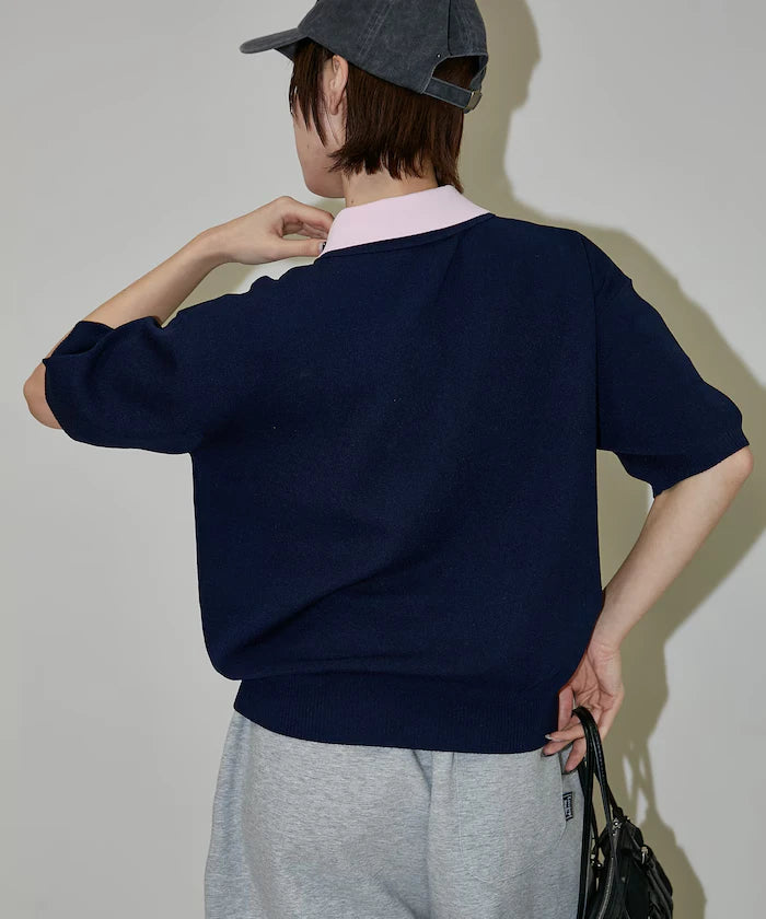 Color Scheme 2-Panel Collar Short Sleeve Knit Polo Shirt Limited Edition