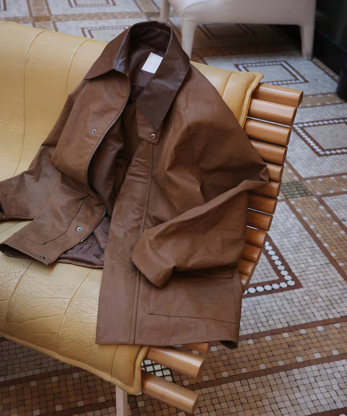 Oversized leatherette blouson / Mixed material switching