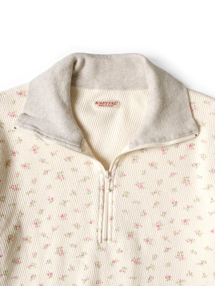 Waffle Jersey Small Floral pt Half ZIP Cropped Long T