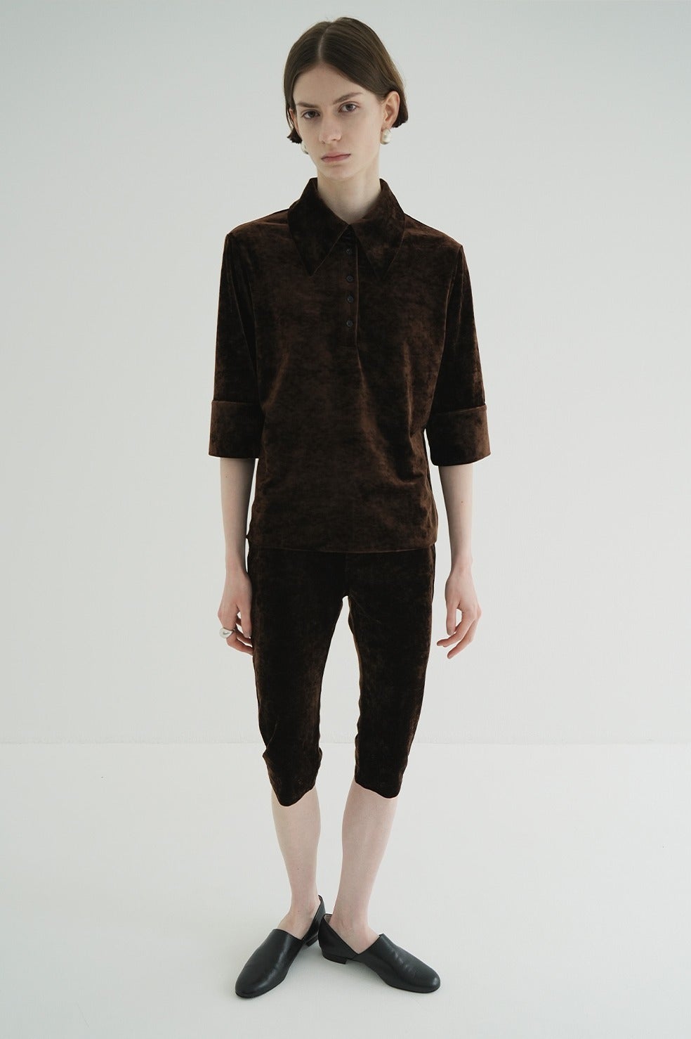 CRUSHED VELOUR POLO TOPS
