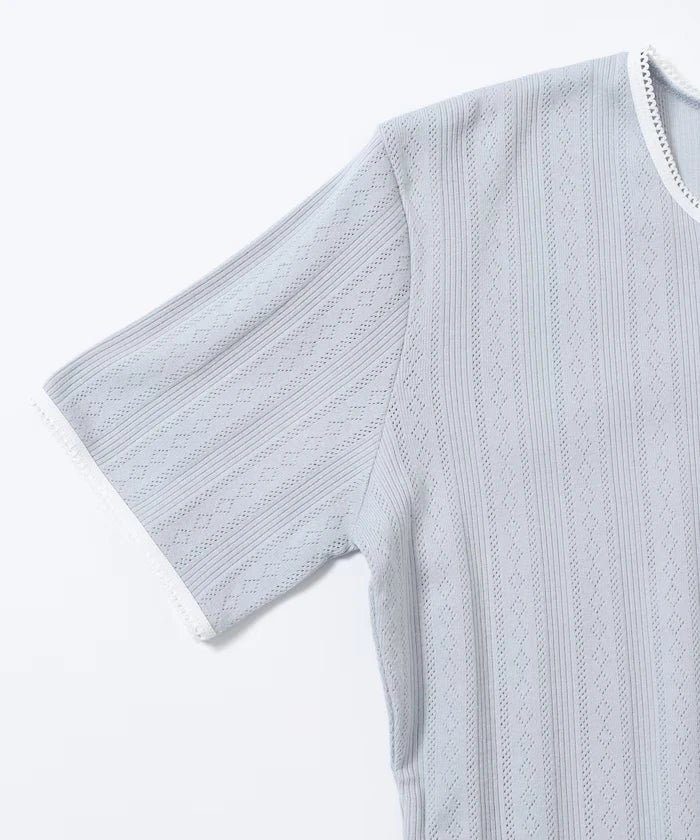Henry Neck Knitted Lace T-Shirt