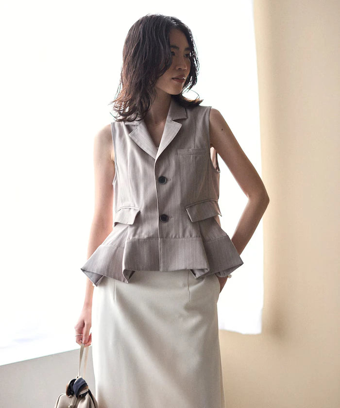 Pinstripe Flare Hem Short Vest