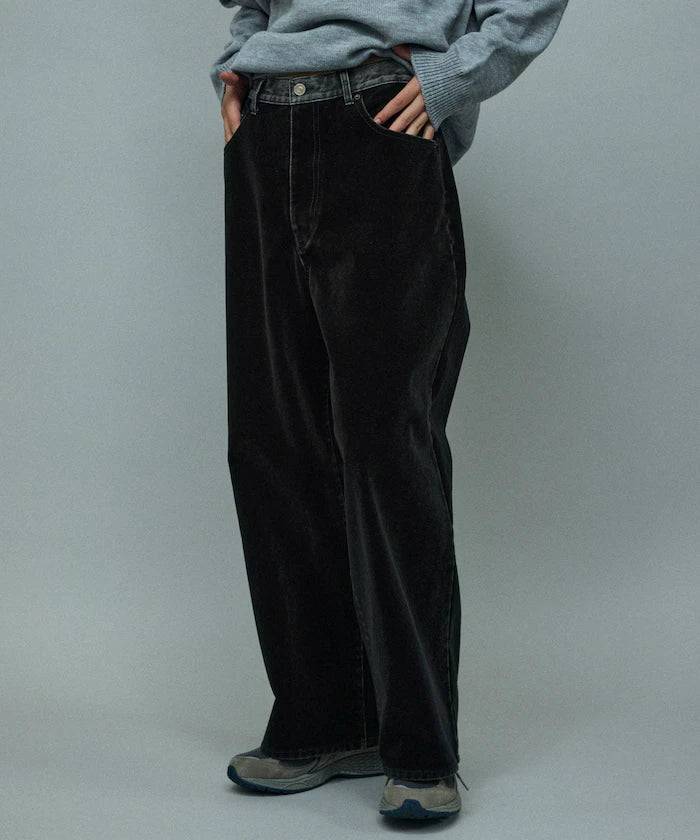 Flocked Denim Contrast Wide Straight Pants