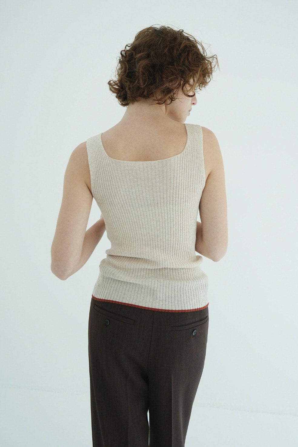 W FACE CONTRAST HEM RIB KNIT TANK TOPS