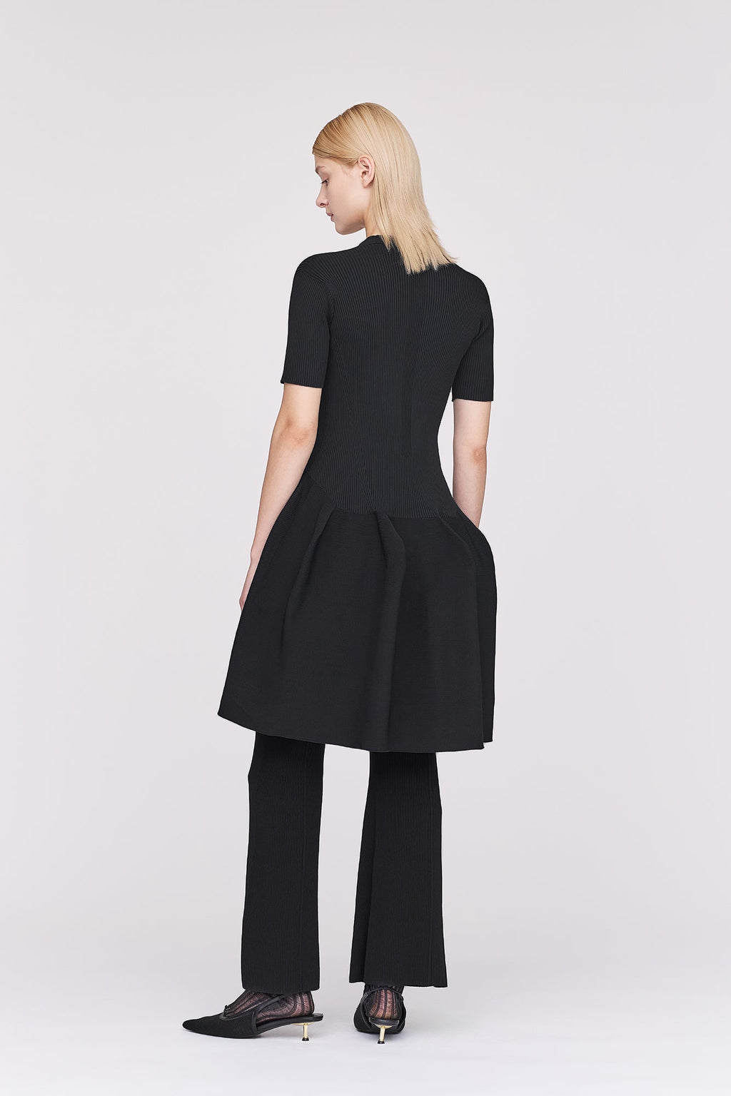 POTTERY STAND-UP COLLAR SHORT SLEEVE MINI DRESS