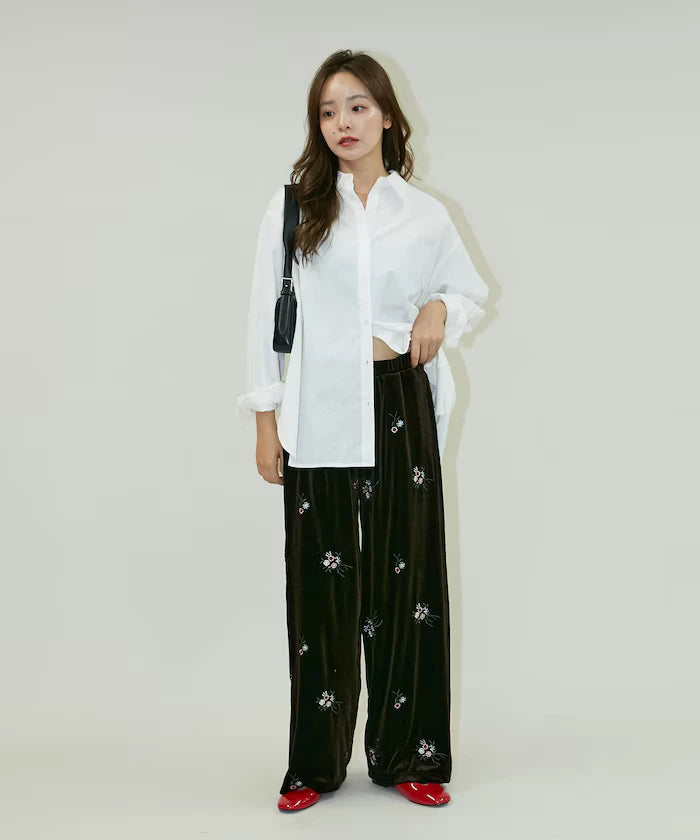Flower Embroidery Velvet Easy Pants Limited Edition