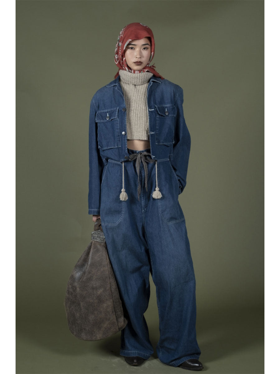 7G Wool Ribbed High Neck Bib Poncho
