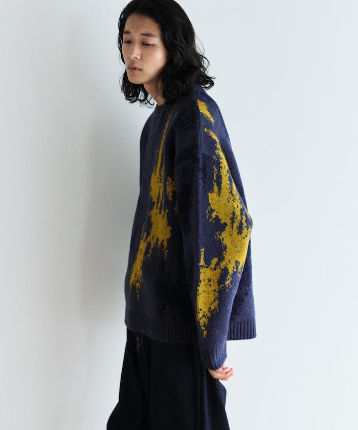 All-over Pattern Double Jacquard Knit Crew Neck Pullover / Relaxed Fit