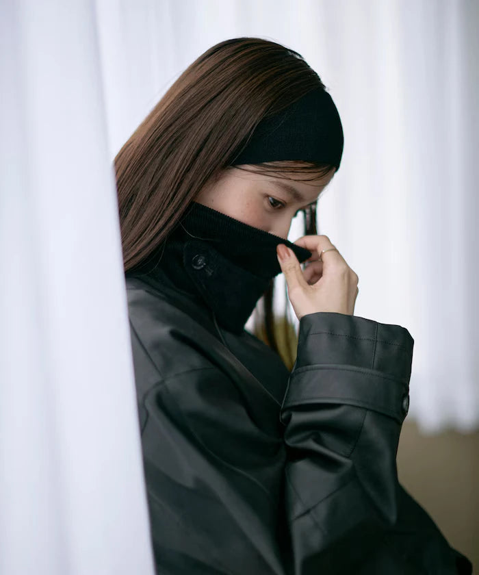 Oversized Crush Leatherette Jacket / Collar Corduroy