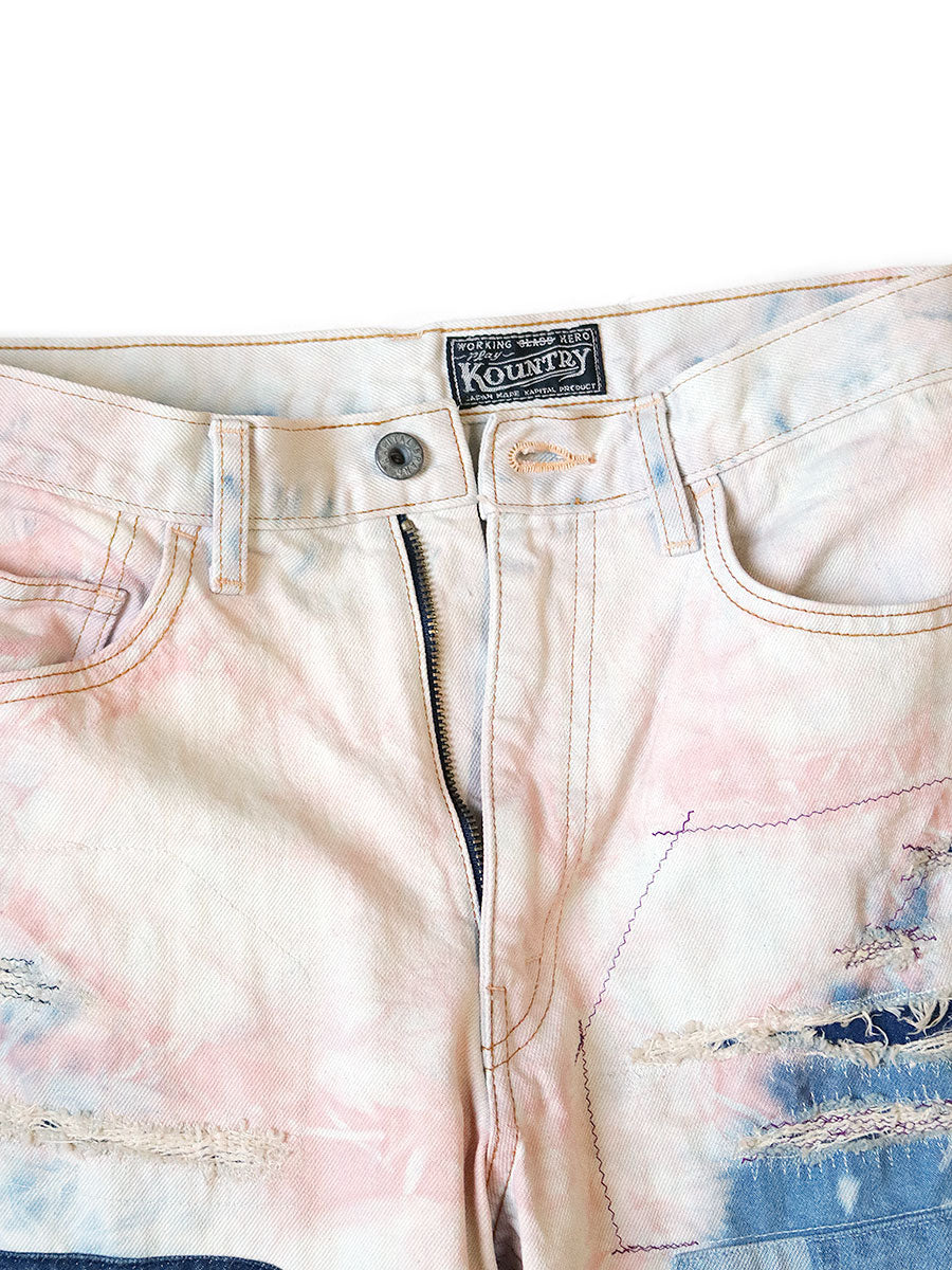 14oz Denim 5P Tie-dye Rat Flare Pants (Cre...
