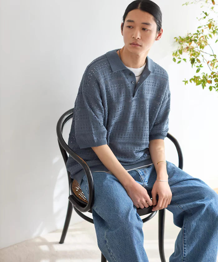 Big Silhouette Short Sleeve Knit Polo Shirt