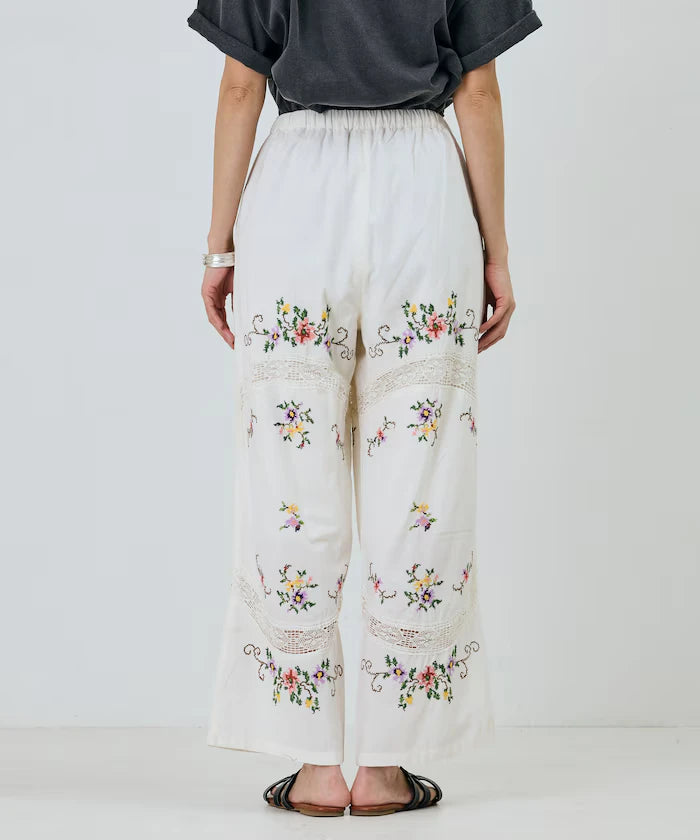 India Flower Cross Embroidery Lace Pants