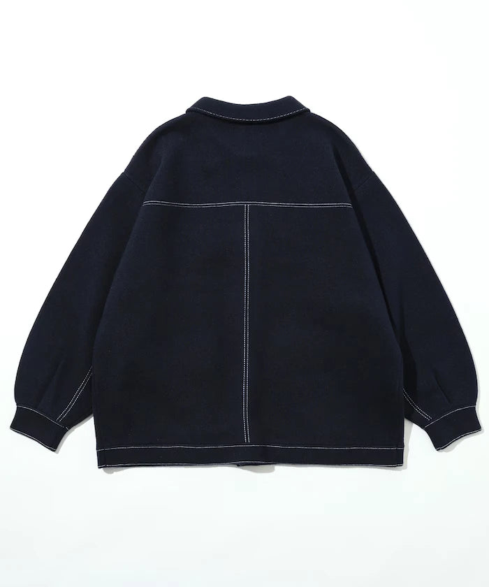 Oversized Wool Blend Knit Coverall / Color Stitch Knit Jacket