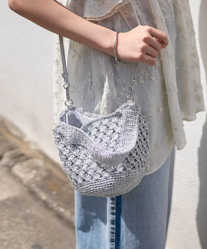 Lurex Yarn Hand Knitted 2WAY Bag