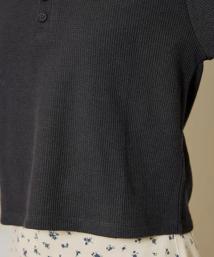 Mini Waffle Henley Neck Cropped Long Sleeve T Limited Edition