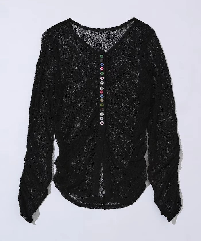 Many Button Lace Shirring Cardigan