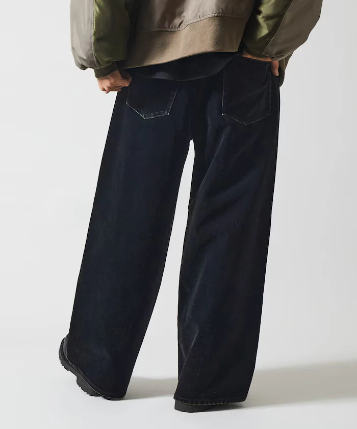 Flocked Denim Contrast Wide Straight Pants