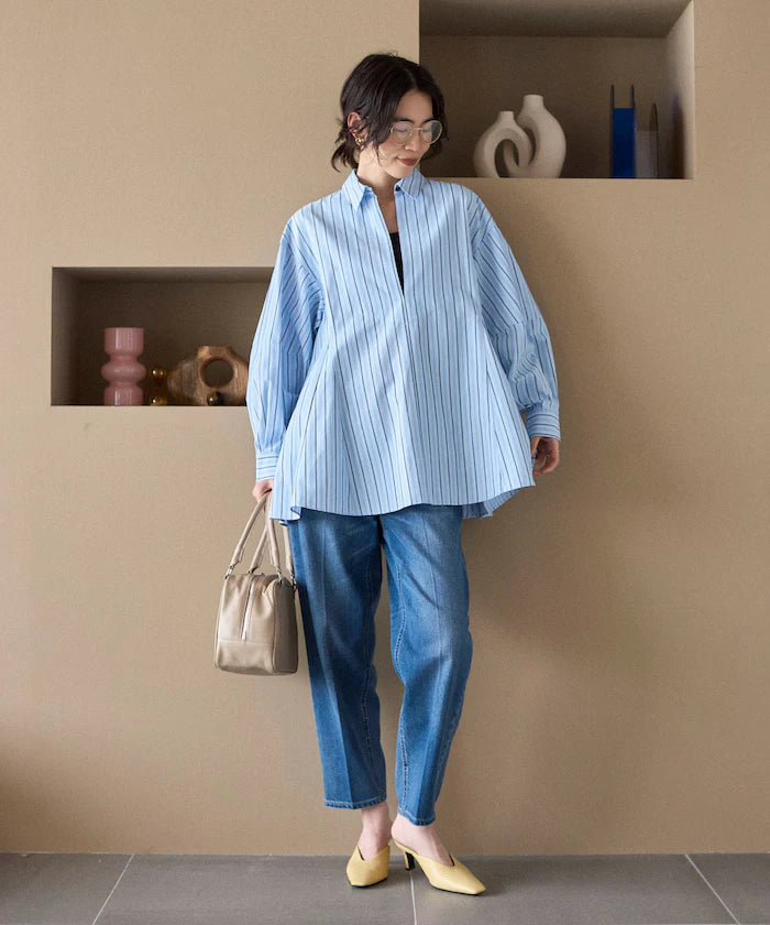 Flare Silhouette Skipper Balloon Sleeve Shirt