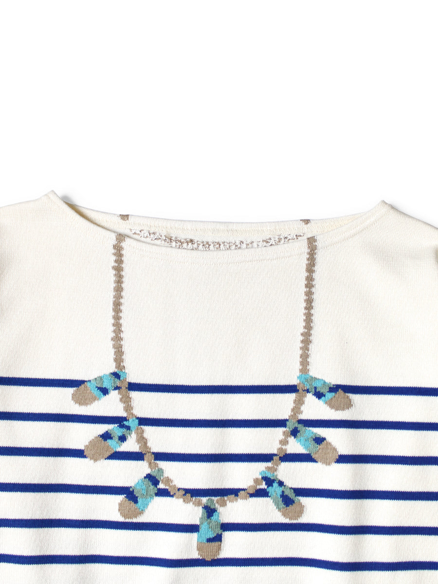 12G Panel Border Knit Boat Neck Sweater(...