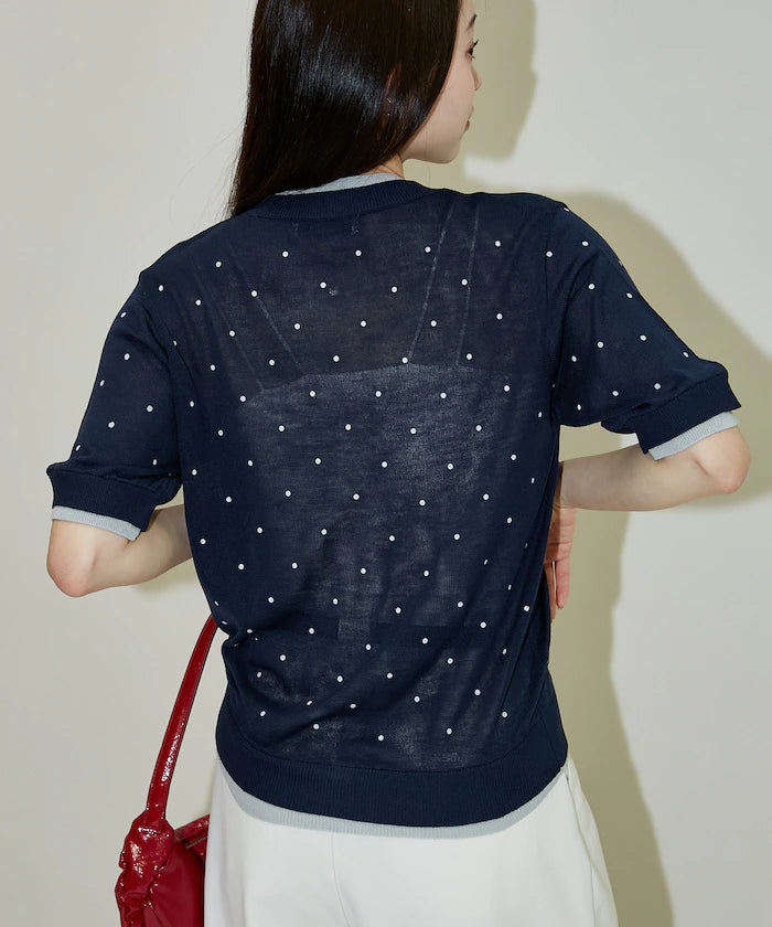 Dot Pattern Layered Short Sleeve Knit Cardigan Limited Release
