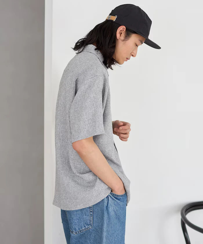 Dry Touch Summer Tweed Short Sleeve Open Collar Shirt