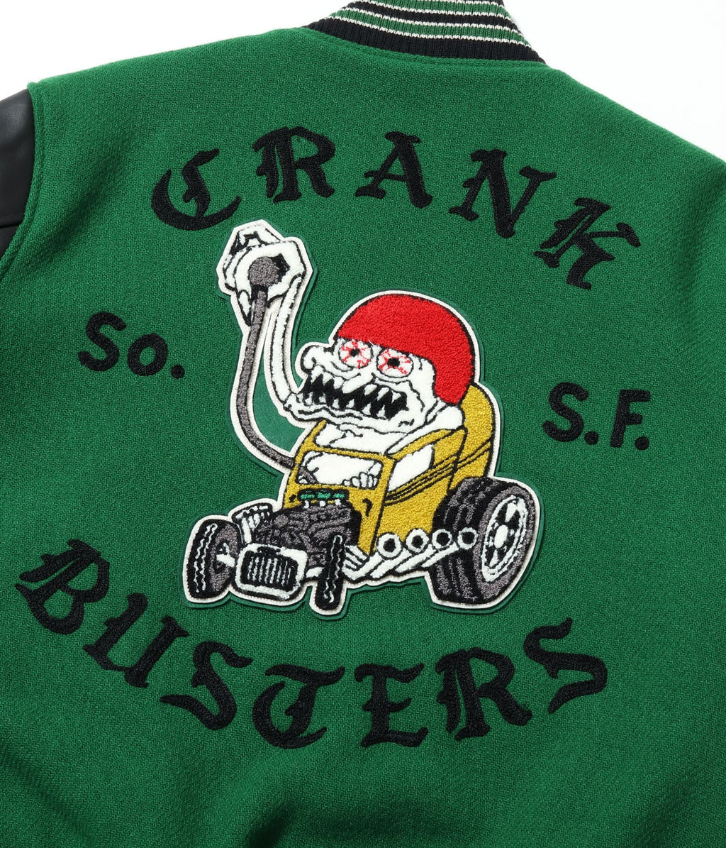 30oz. WOOL MELTON AWARD JACKET “CRANK BUSTERS” (GREEN)