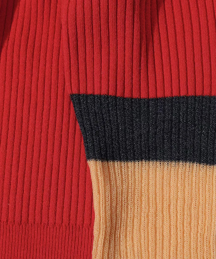 Functional material silk blend color block knit pullover / anti-pill / machine washable