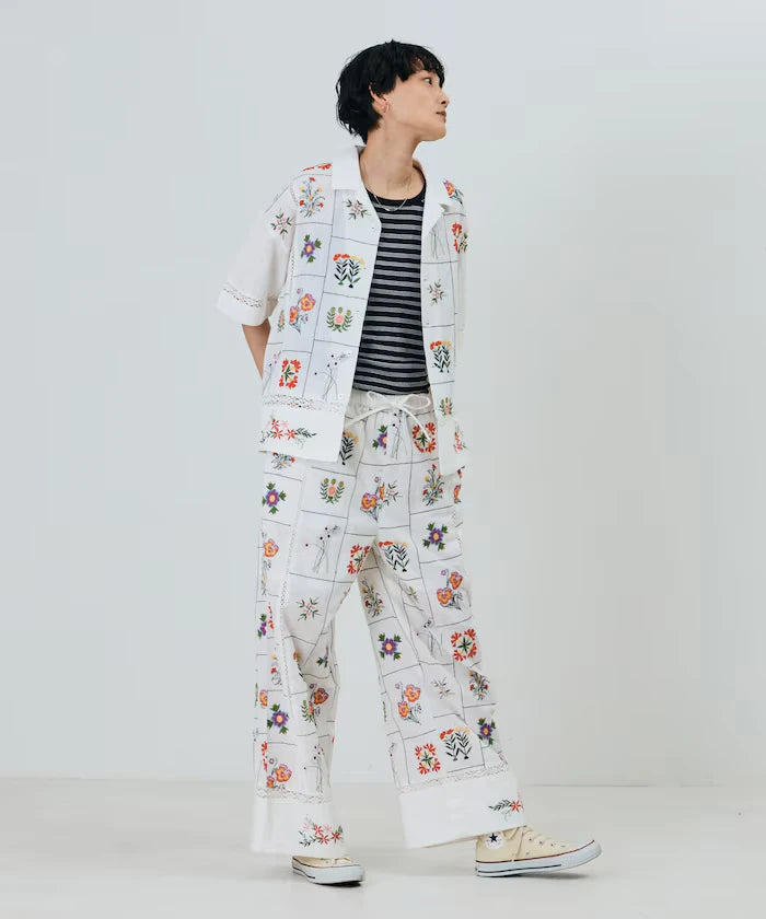Patchwork Floral Embroidery Pants