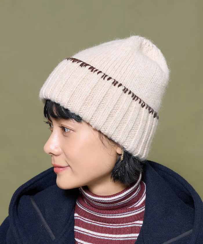 Color Block Blanket Stitch Knit Cap