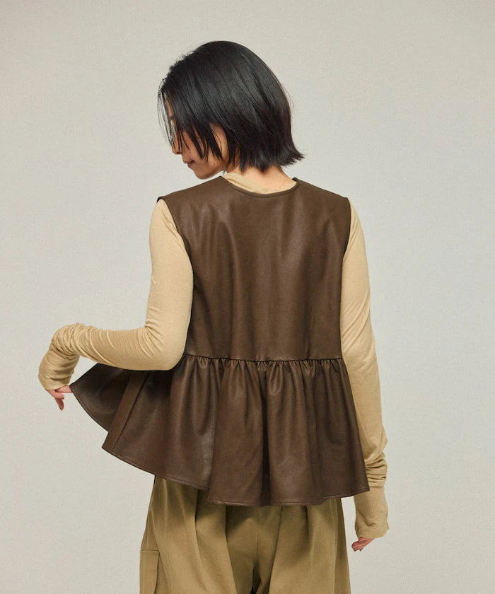 Leather Peplum Gathered Vest