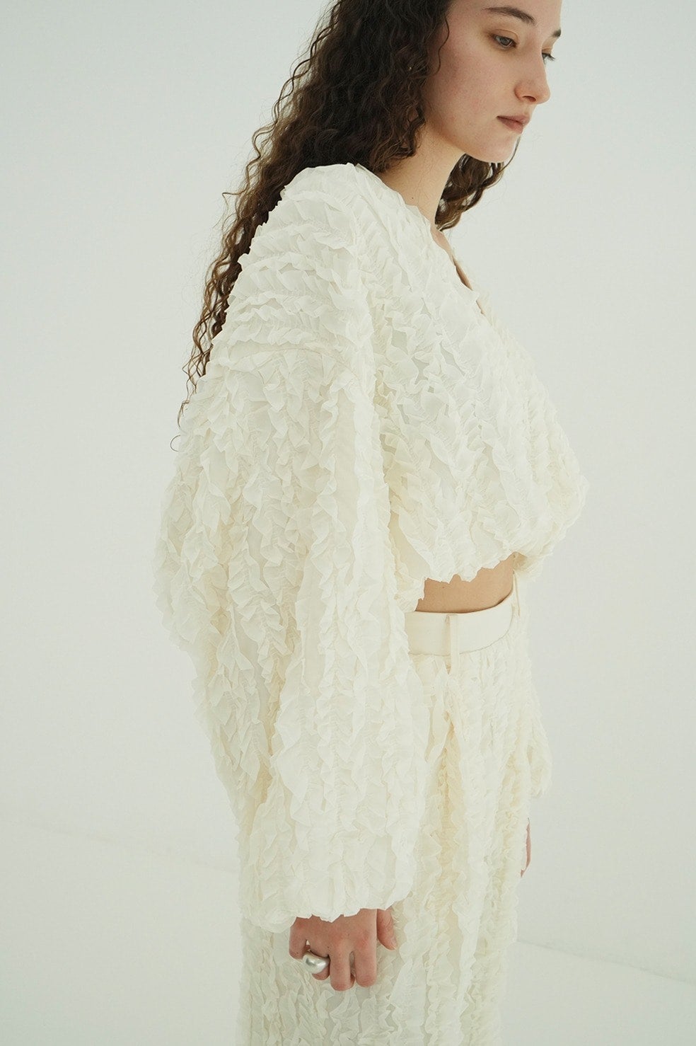 TOPSTITCHED FRILL BOLERO