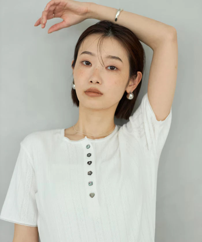 Henry Neck Knitted Lace T-Shirt