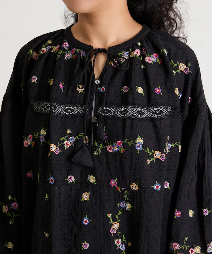 Dobby Floral Embroidery x Lace Dress