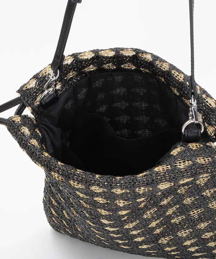 2 Way Raffia Style Lamé Drawstring Shoulder Bag