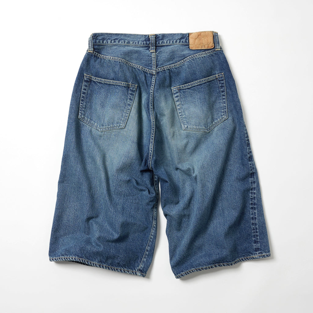 Recycled Waste Suvin Cotton Yarn 11.5oz. Denim 5Pocket Wide Shorts Vintage Washed