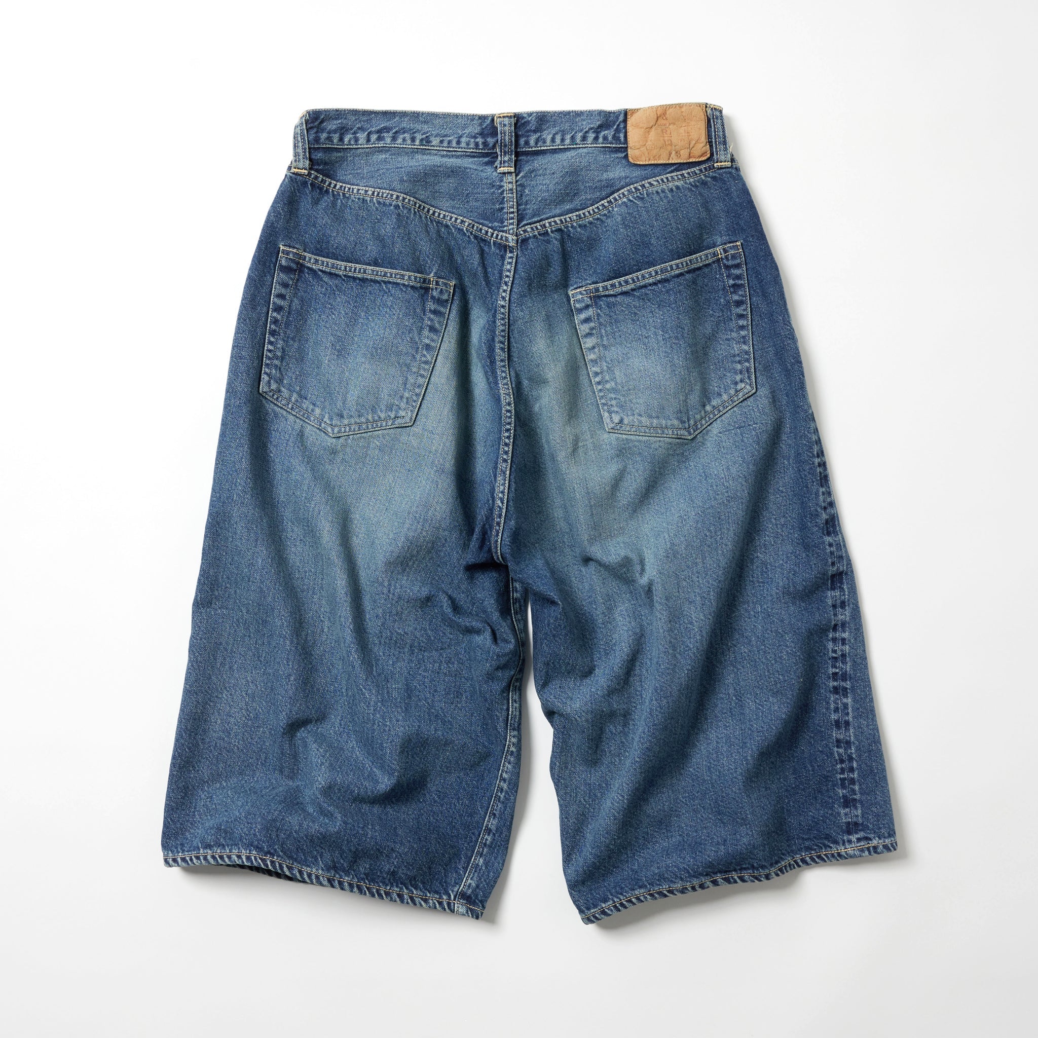 Recycled Waste Suvin Cotton Yarn 11.5oz. Denim 5Pocket Wide Shorts Vintage Washed