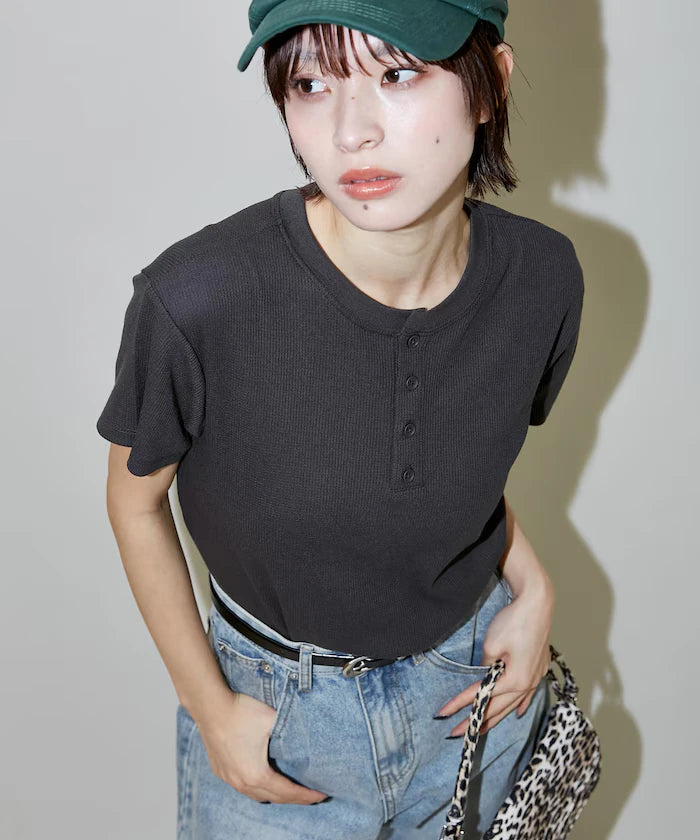 Light Waffle Henley Neck T-Shirt Limited Edition