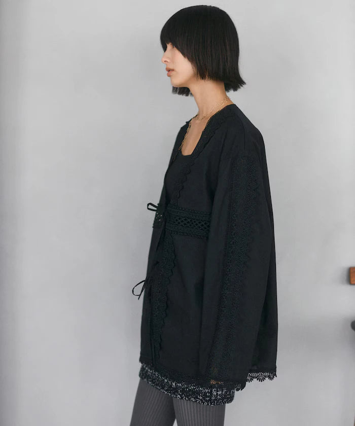 Lace Panel V-Neck Shirt