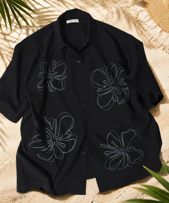 Relaxed Fit Floral Embroidered Short Sleeve Open Collar Shirt [Limited Edition]