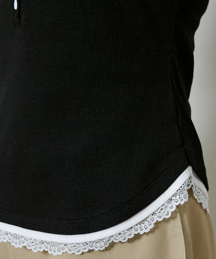 Short Sleeve Lace Layered Style Henley Neck T-Shirt Limited Edition